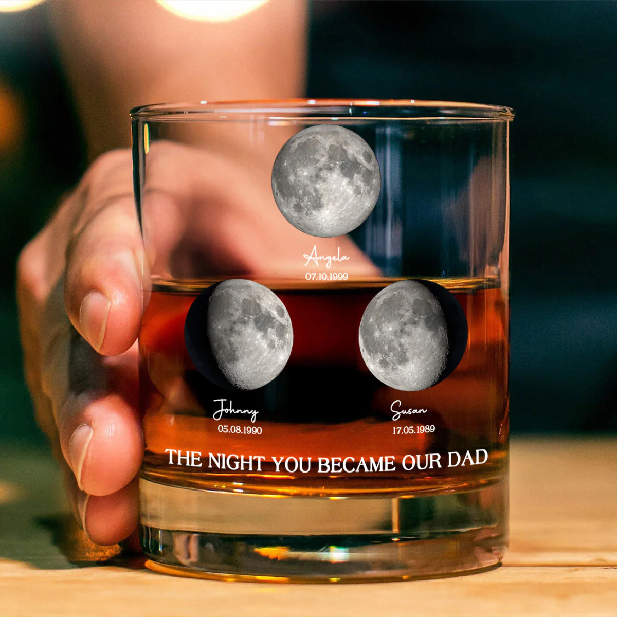 The Day You Became Our Dad, Custom Birth Moon Phase by Date Personalized Wine Glass, Father's Day Gift for Dad, Gift for Husband - Image 2