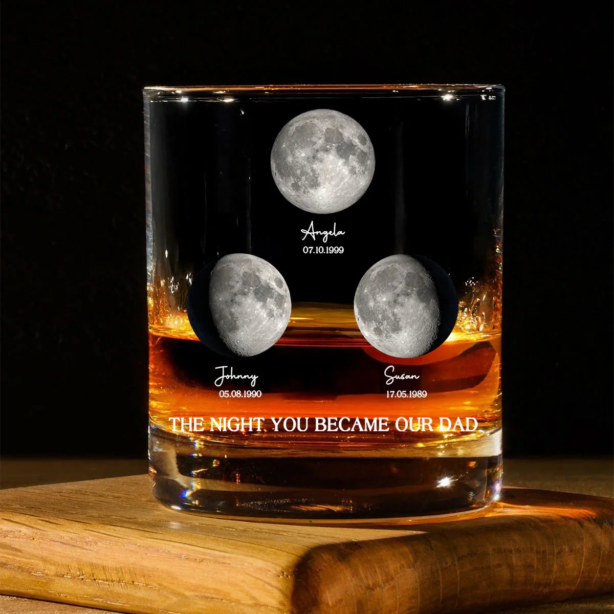 The Day You Became Our Dad, Custom Birth Moon Phase by Date Personalized Wine Glass, Father's Day Gift for Dad, Gift for Husband - Image 3