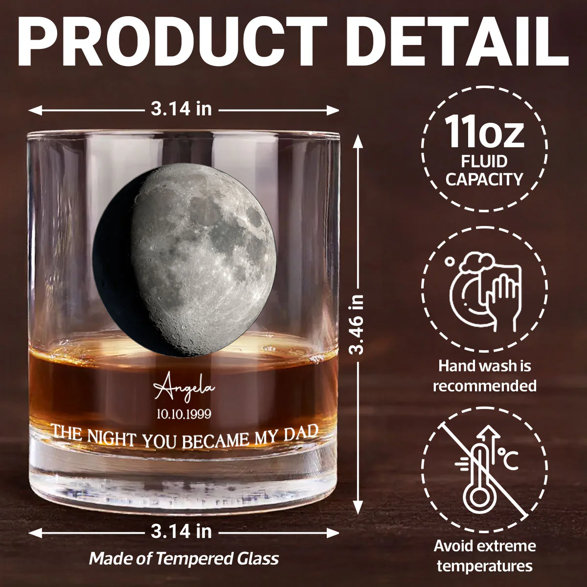 The Day You Became Our Dad, Custom Birth Moon Phase by Date Personalized Wine Glass, Father's Day Gift for Dad, Gift for Husband - Image 9