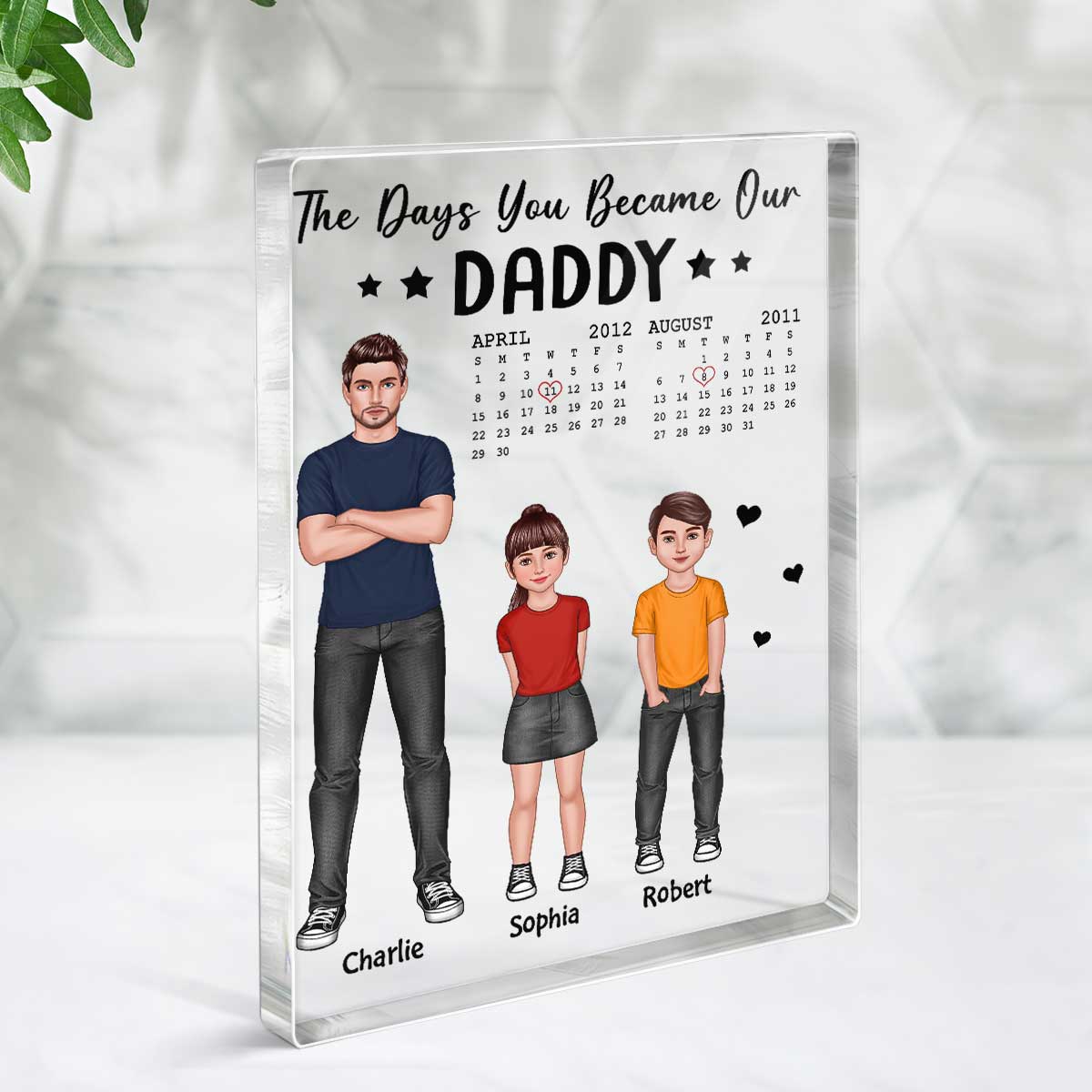 The Day You Became Our Daddy Dad And Kids Standing Front View Personalized Rectangle Acrylic Block Plaque - Image 3