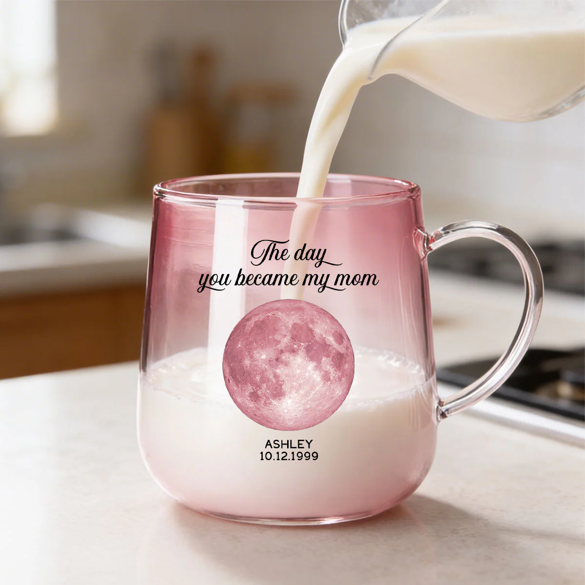 The Day You Became Our Mom Custom Moon Phase by Date - Personalized Glass Mug - Mother's Day Gift for Mom, Wife - Image 2