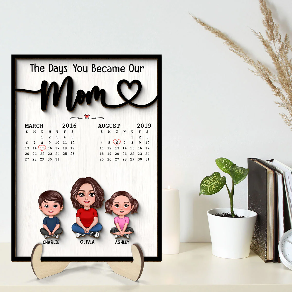 The Day You Became Our Mom Grandma Crossed Legs Birthday Calendar Mother‘s Day Gift Personalized 2-Layer Wooden Plaque - Image 2