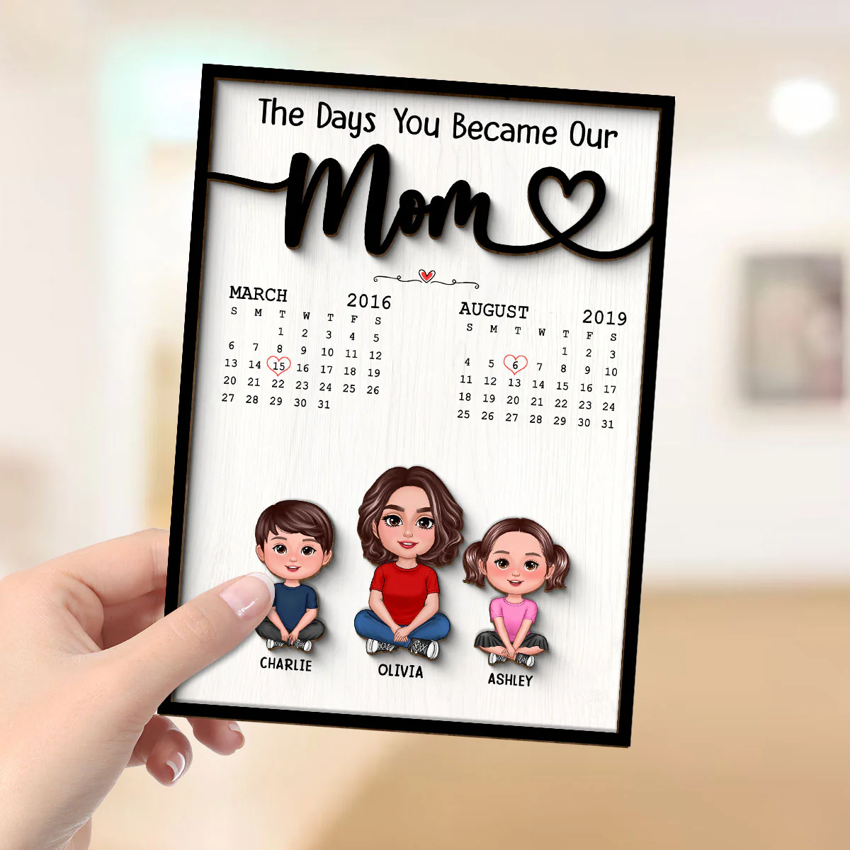 The Day You Became Our Mom Grandma Crossed Legs Birthday Calendar Mother‘s Day Gift Personalized 2-Layer Wooden Plaque - Image 4