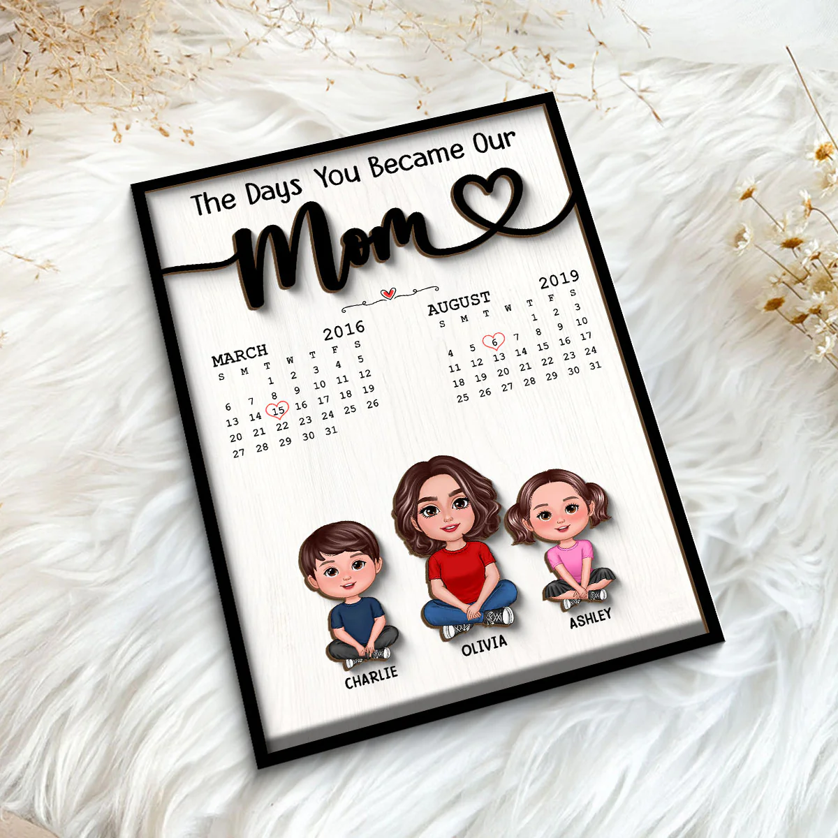 The Day You Became Our Mom Grandma Crossed Legs Birthday Calendar Mother‘s Day Gift Personalized 2-Layer Wooden Plaque - Image 5