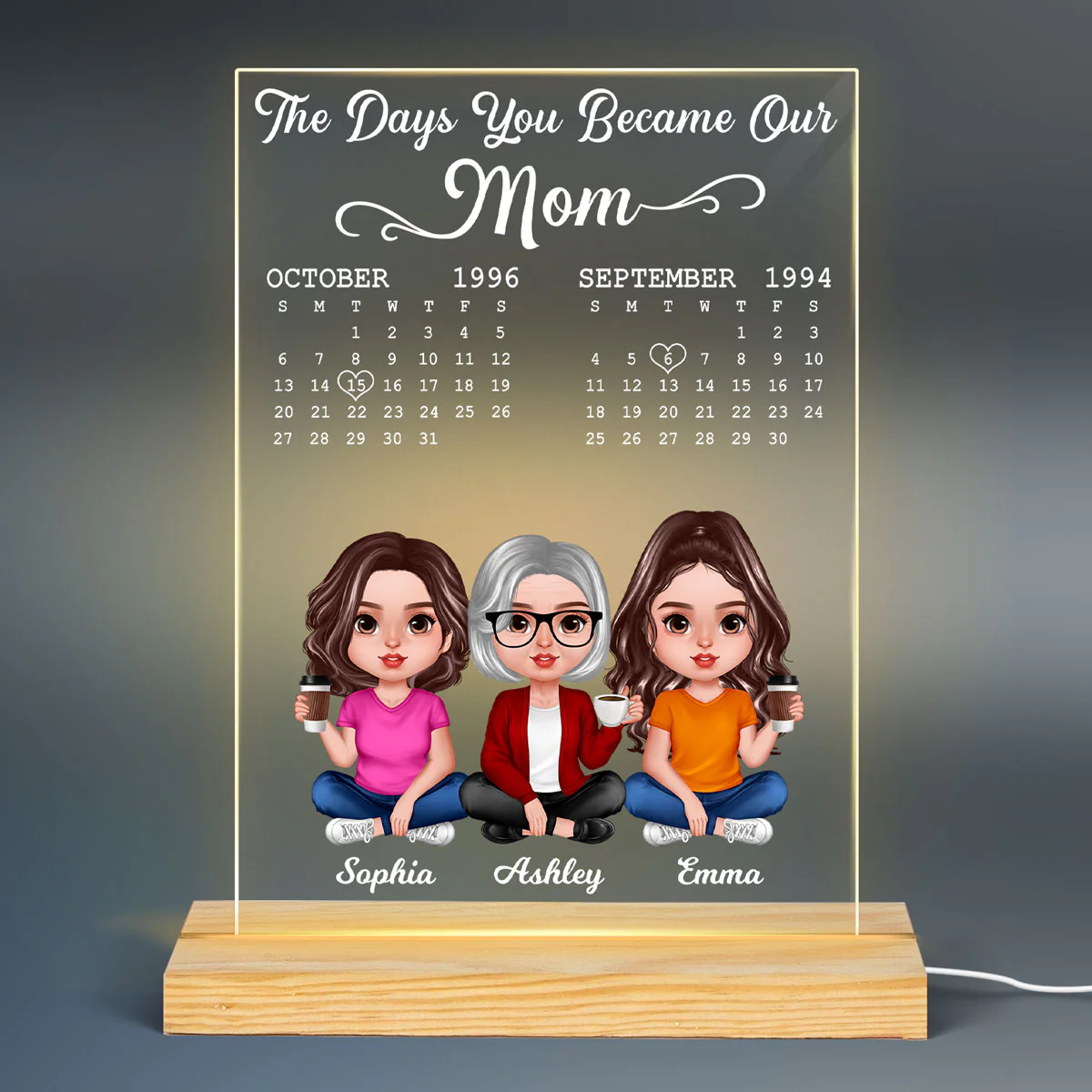 The Day You Became Our Mom Personalized Acrylic LED Night Light - Image 2