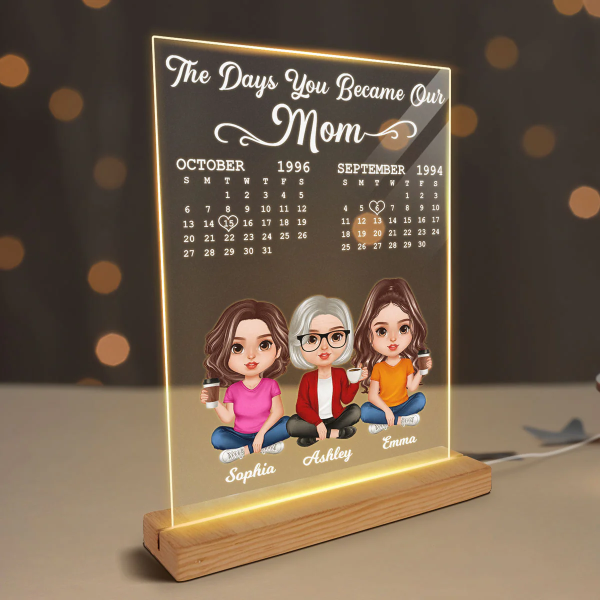 The Day You Became Our Mom Personalized Acrylic LED Night Light - Image 3