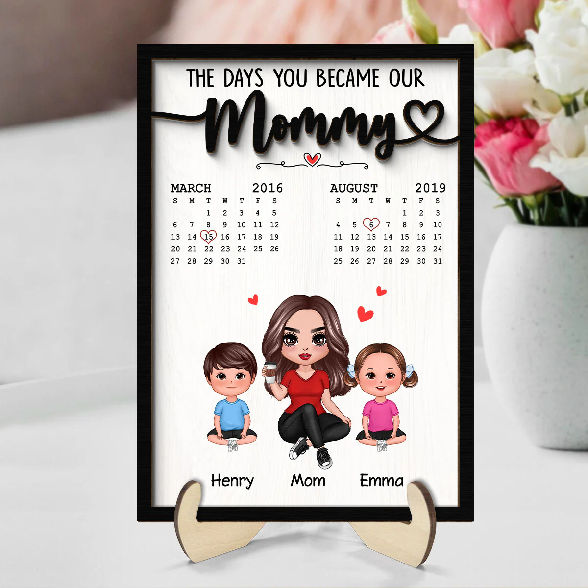 The Day You Became Our Mommy Birthday Calendar Personalized 2-Layer Wooden Plaque - Image 2