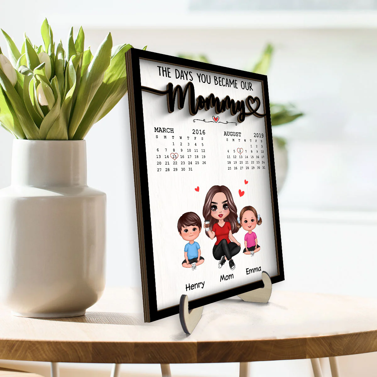 The Day You Became Our Mommy Birthday Calendar Personalized 2-Layer Wooden Plaque - Image 3