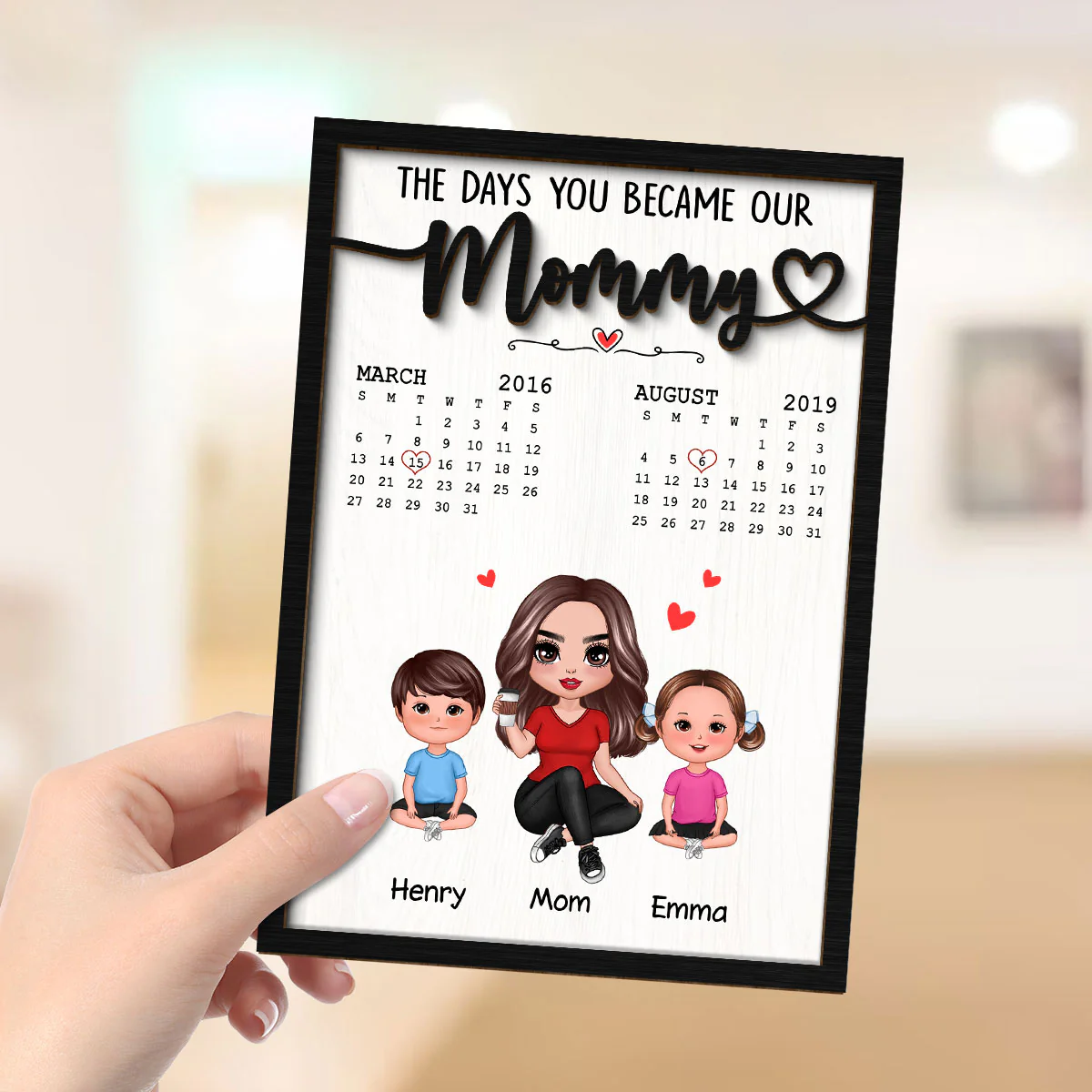 The Day You Became Our Mommy Birthday Calendar Personalized 2-Layer Wooden Plaque - Image 4