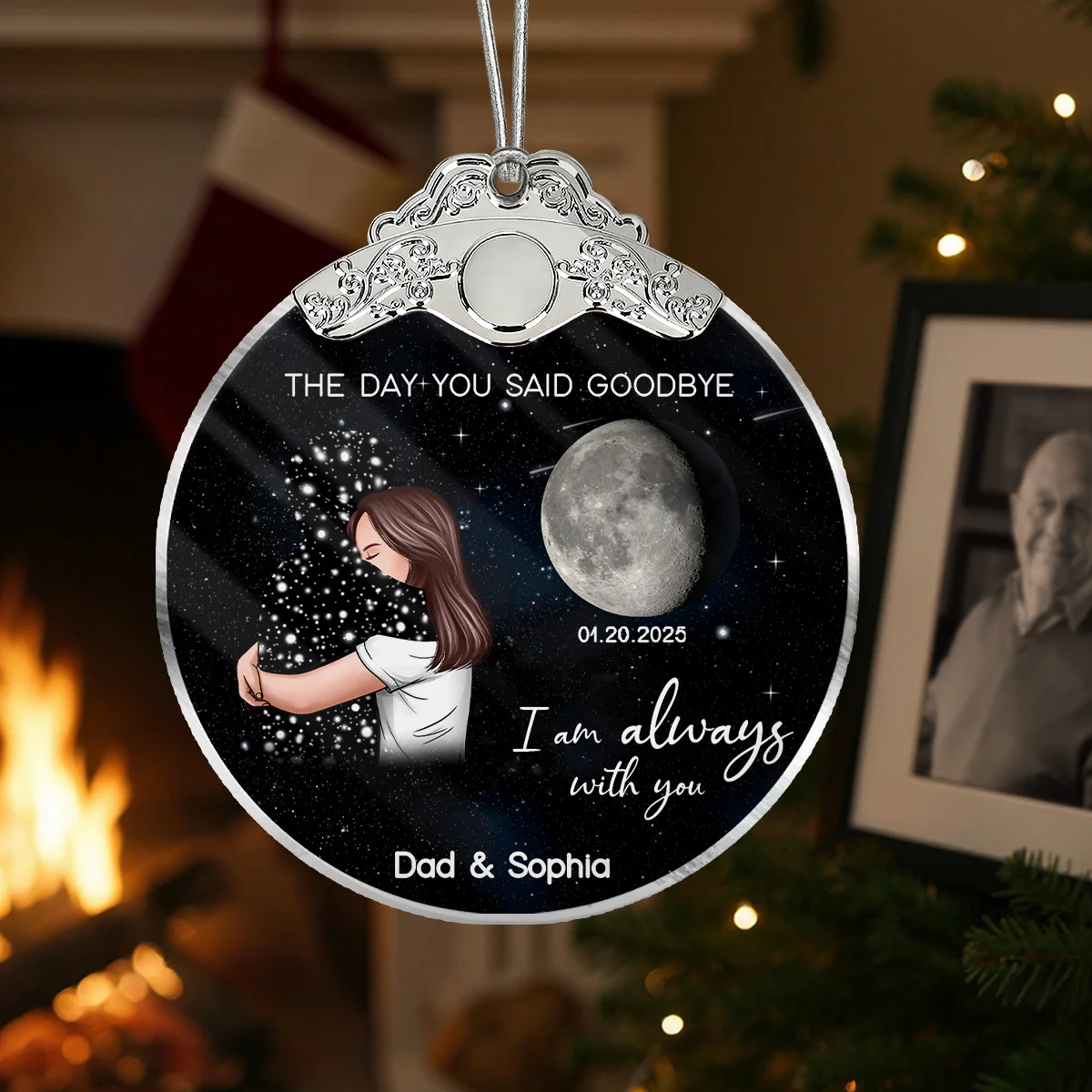 The Day You Said Goodbye Custom Moon Phase - Personalized Glass Ornament With Silver Cap - Heartwarming Memorial Sympathy Gift - Image 2