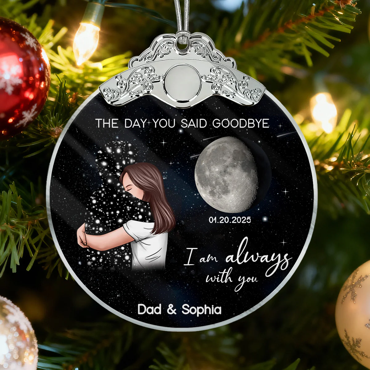 The Day You Said Goodbye Custom Moon Phase - Personalized Glass Ornament With Silver Cap - Heartwarming Memorial Sympathy Gift - Image 3