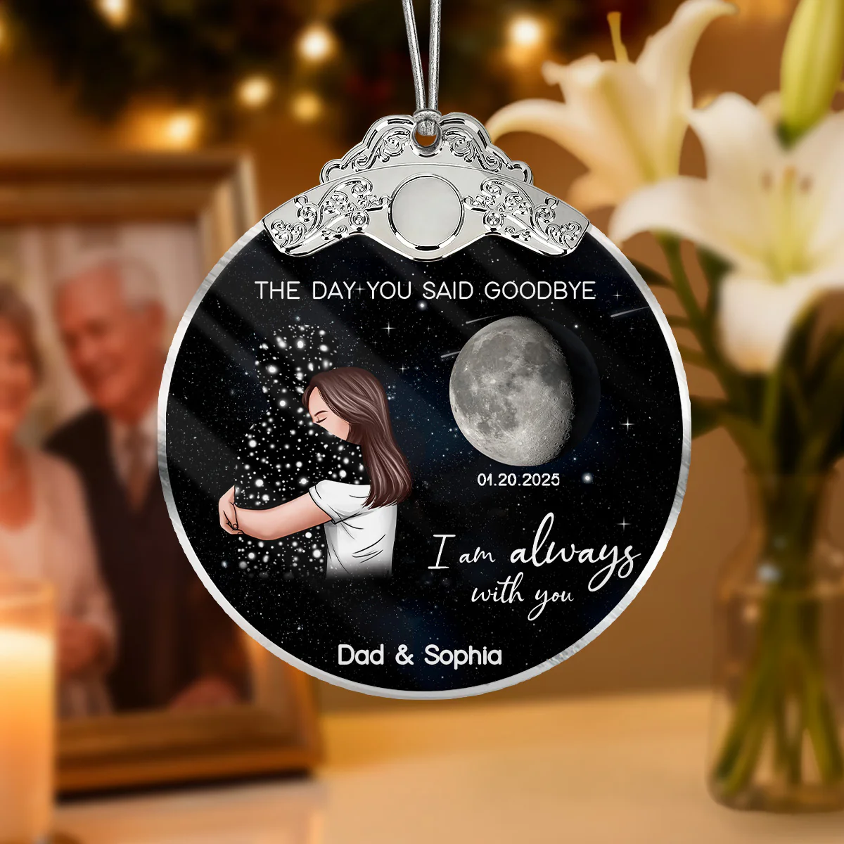 The Day You Said Goodbye Custom Moon Phase - Personalized Glass Ornament With Silver Cap - Heartwarming Memorial Sympathy Gift - Image 4
