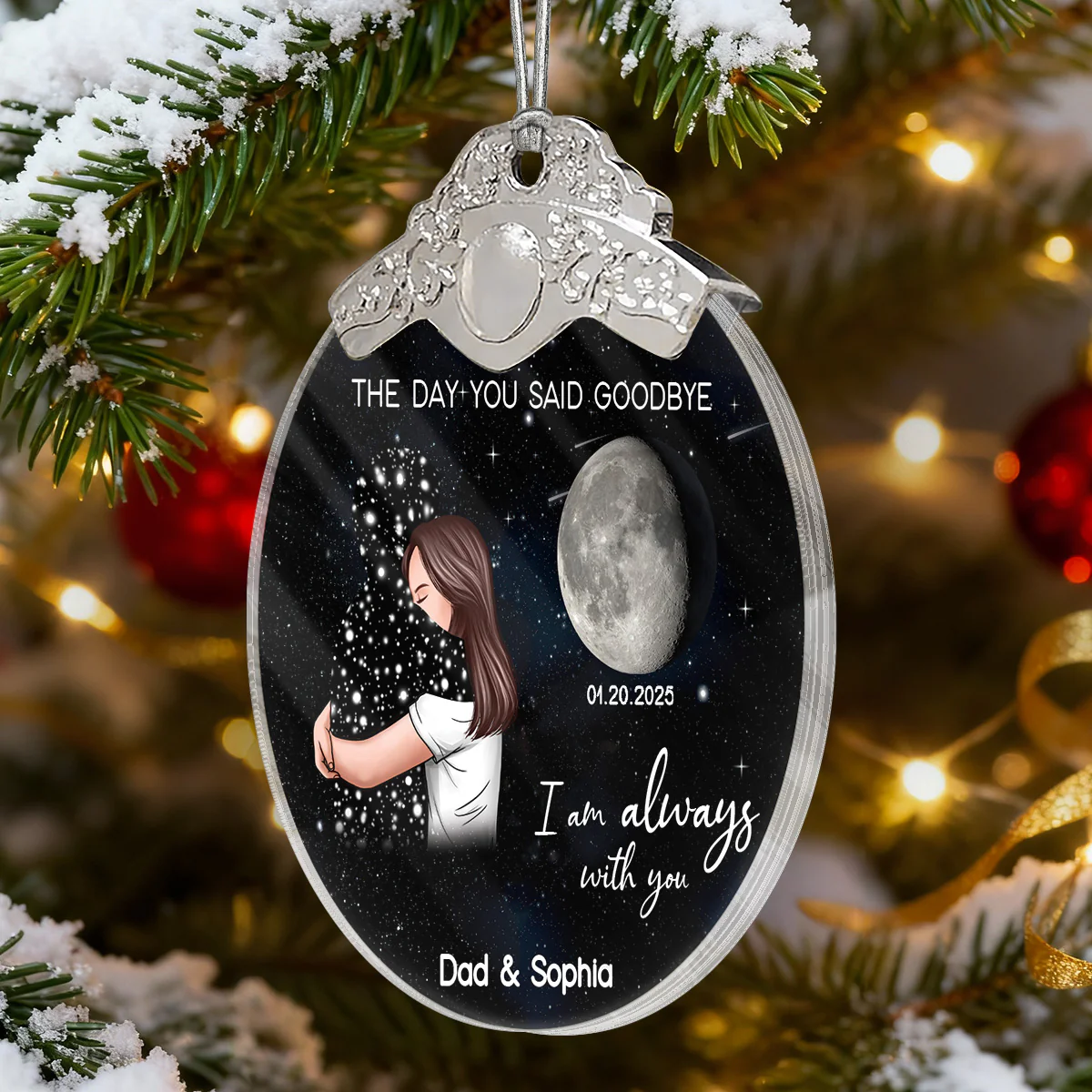 The Day You Said Goodbye Custom Moon Phase - Personalized Glass Ornament With Silver Cap - Heartwarming Memorial Sympathy Gift - Image 5