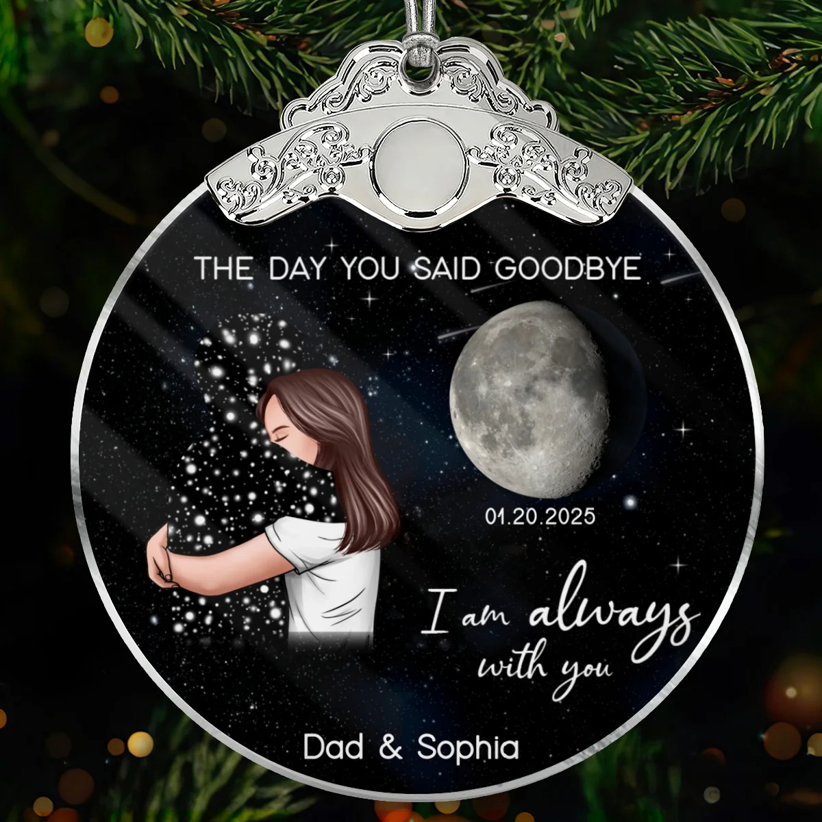 The Day You Said Goodbye Custom Moon Phase - Personalized Glass Ornament With Silver Cap - Heartwarming Memorial Sympathy Gift - Image 7