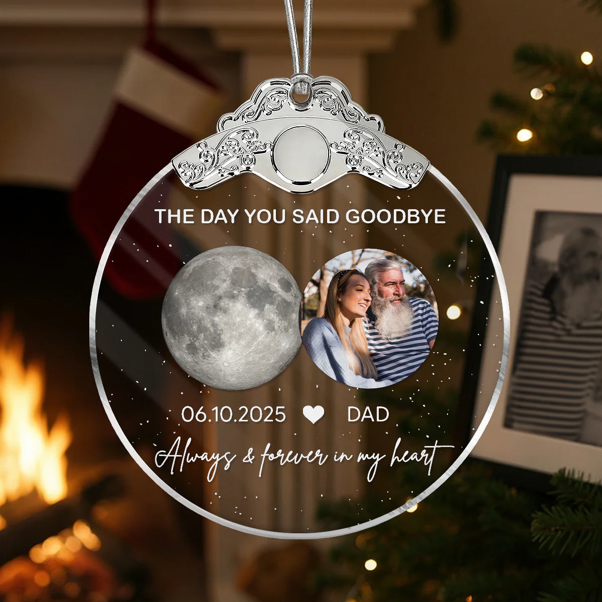 The Day You Said Goodbye Custom Moon Phase Upload Photo - Personalized Glass Ornament With Silver Cap - Heartwarming Memorial Sympathy Gift - Image 2