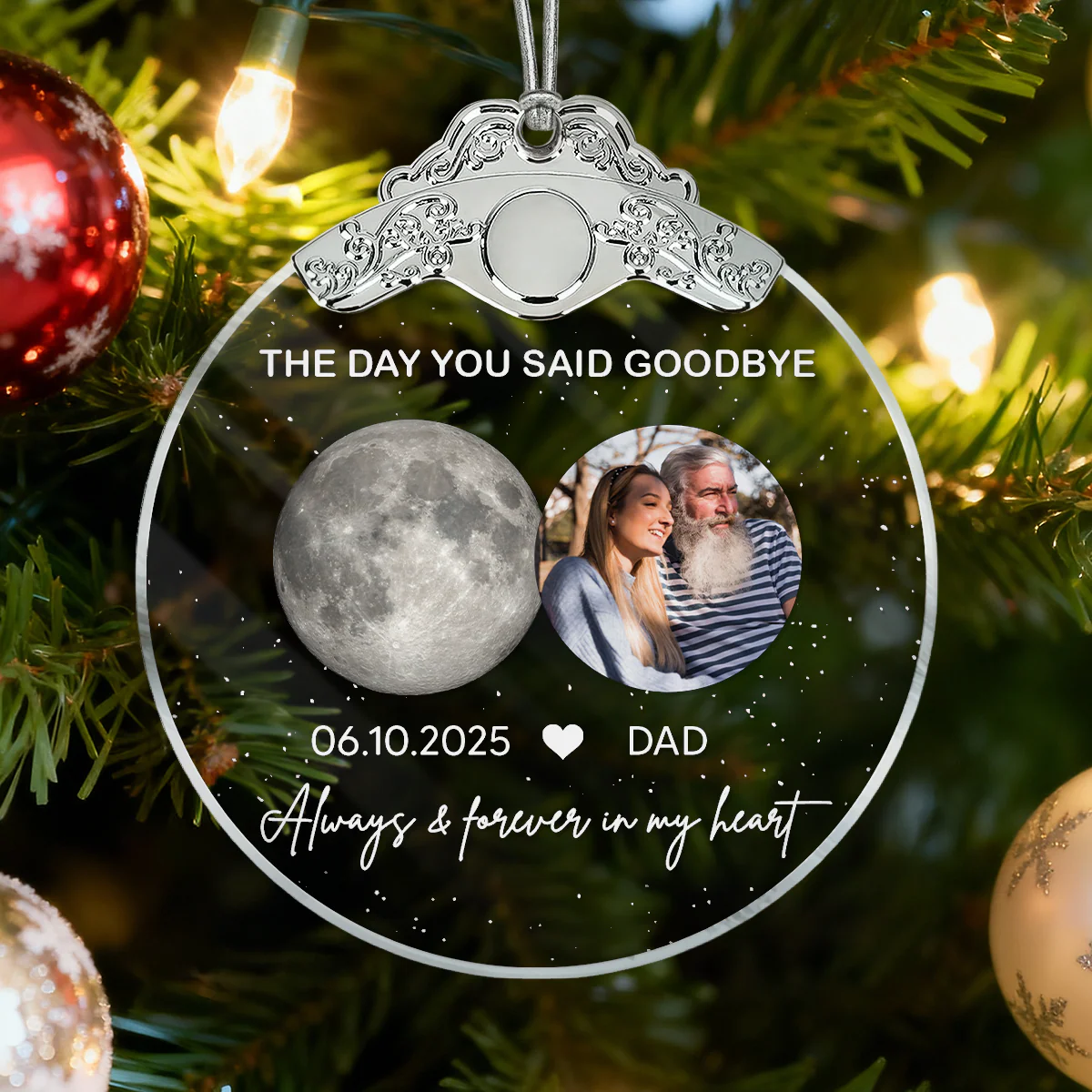 The Day You Said Goodbye Custom Moon Phase Upload Photo - Personalized Glass Ornament With Silver Cap - Heartwarming Memorial Sympathy Gift - Image 3