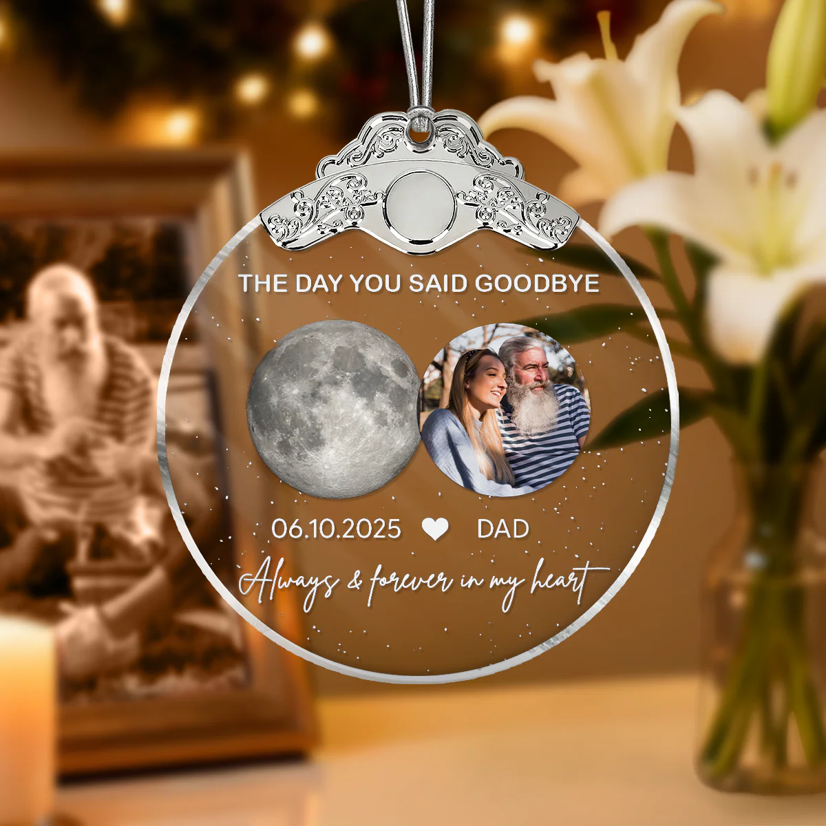 The Day You Said Goodbye Custom Moon Phase Upload Photo - Personalized Glass Ornament With Silver Cap - Heartwarming Memorial Sympathy Gift - Image 4