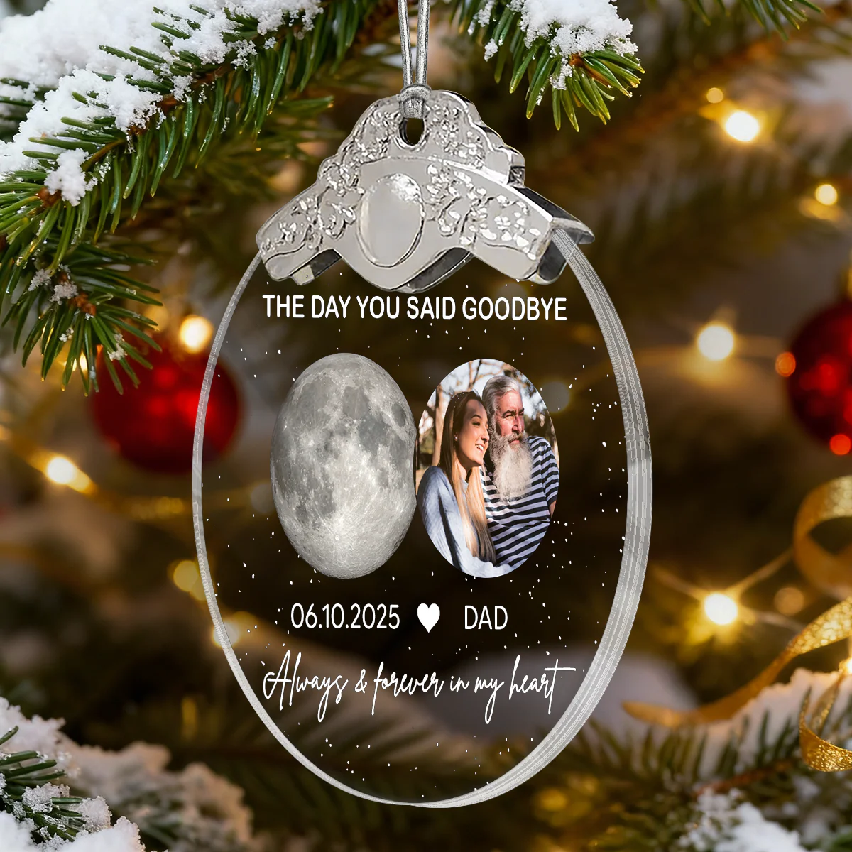 The Day You Said Goodbye Custom Moon Phase Upload Photo - Personalized Glass Ornament With Silver Cap - Heartwarming Memorial Sympathy Gift - Image 5
