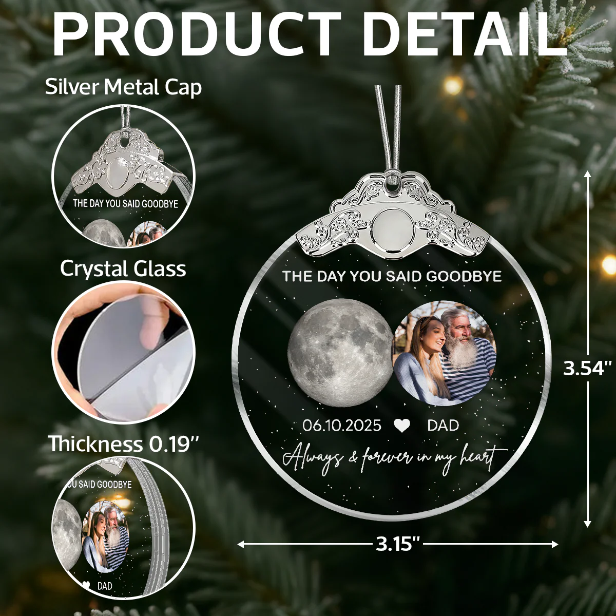 The Day You Said Goodbye Custom Moon Phase Upload Photo - Personalized Glass Ornament With Silver Cap - Heartwarming Memorial Sympathy Gift - Image 6