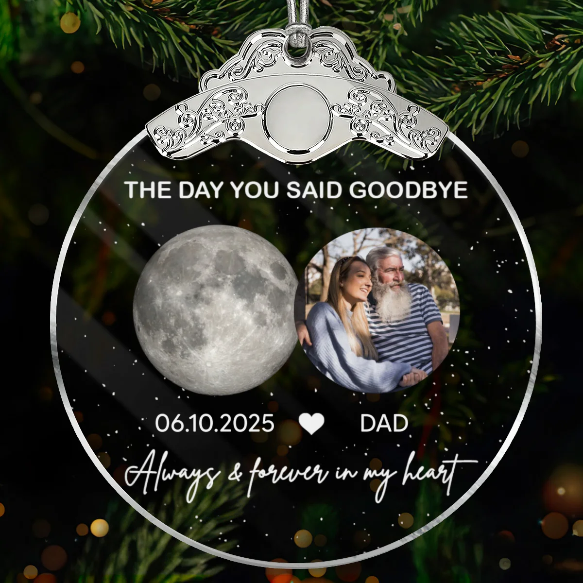 The Day You Said Goodbye Custom Moon Phase Upload Photo - Personalized Glass Ornament With Silver Cap - Heartwarming Memorial Sympathy Gift - Image 7