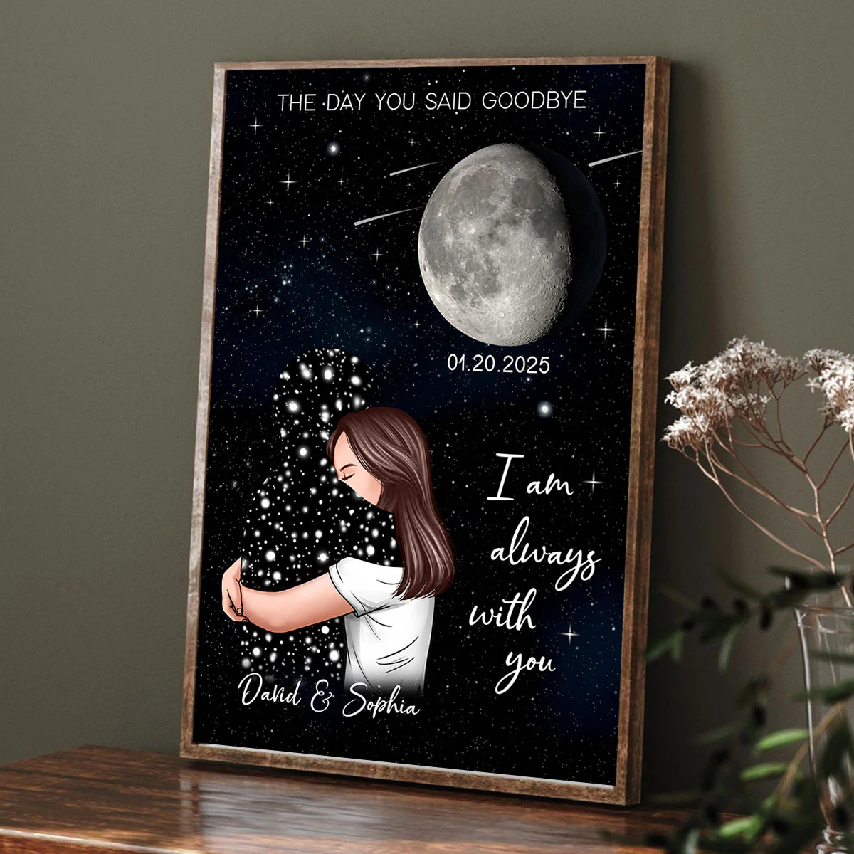 The Day You Said Goodbye Woman With Lost Loved One Memorial Moon Phase Personalized Poster - Image 4