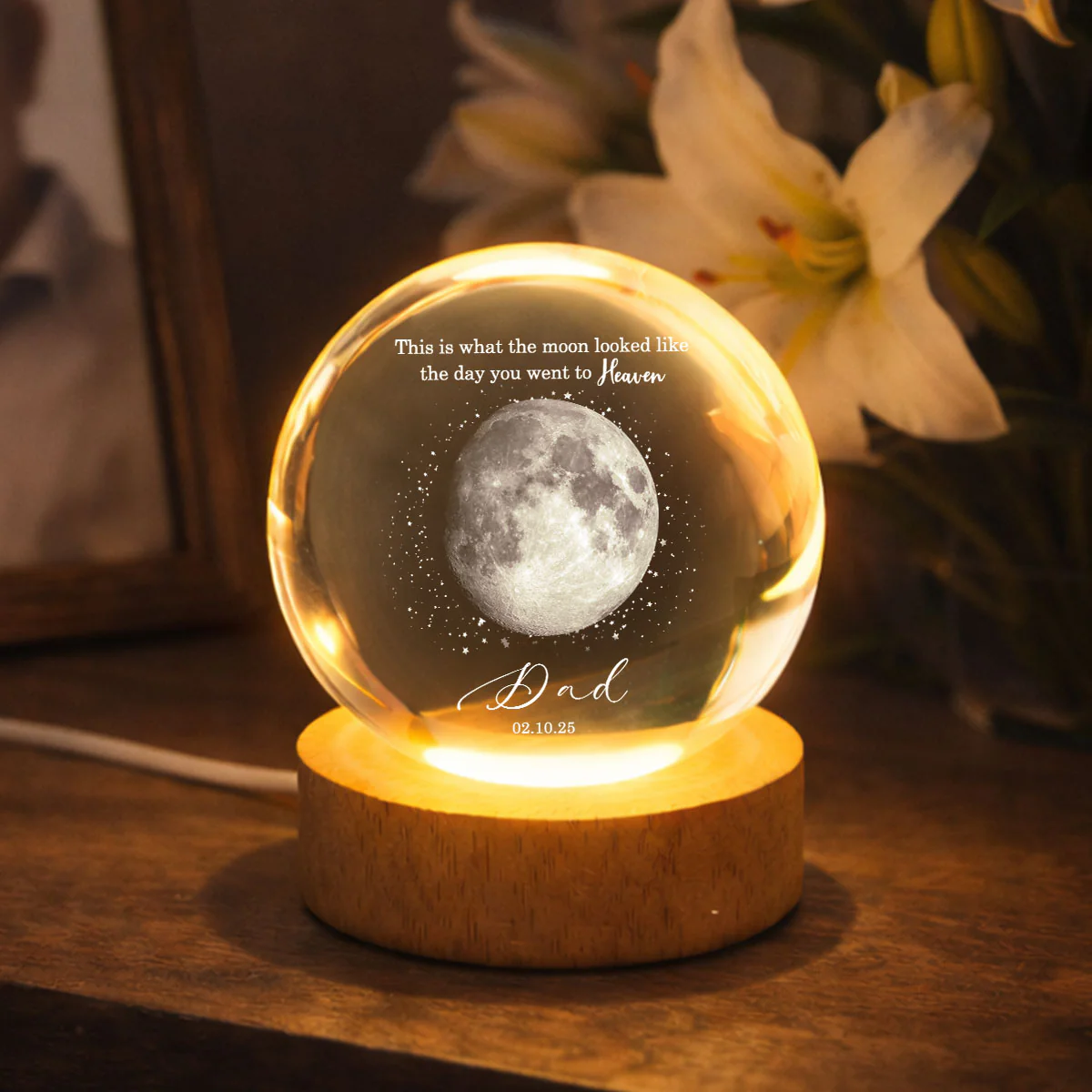 The Day You Went to Heaven Custom Moon Phase by Date - Personalized Crystal Ball LED Night Light - Heartfelt Memorial Remembrance Keepsake - Image 2