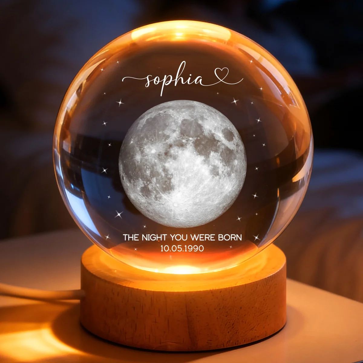 The Day You Were Born Custom Moon Phase by Date - Personalized Crystal Ball LED Night Light - Heartfelt Birthday, Just Because Gift for Loved Ones - Image 10