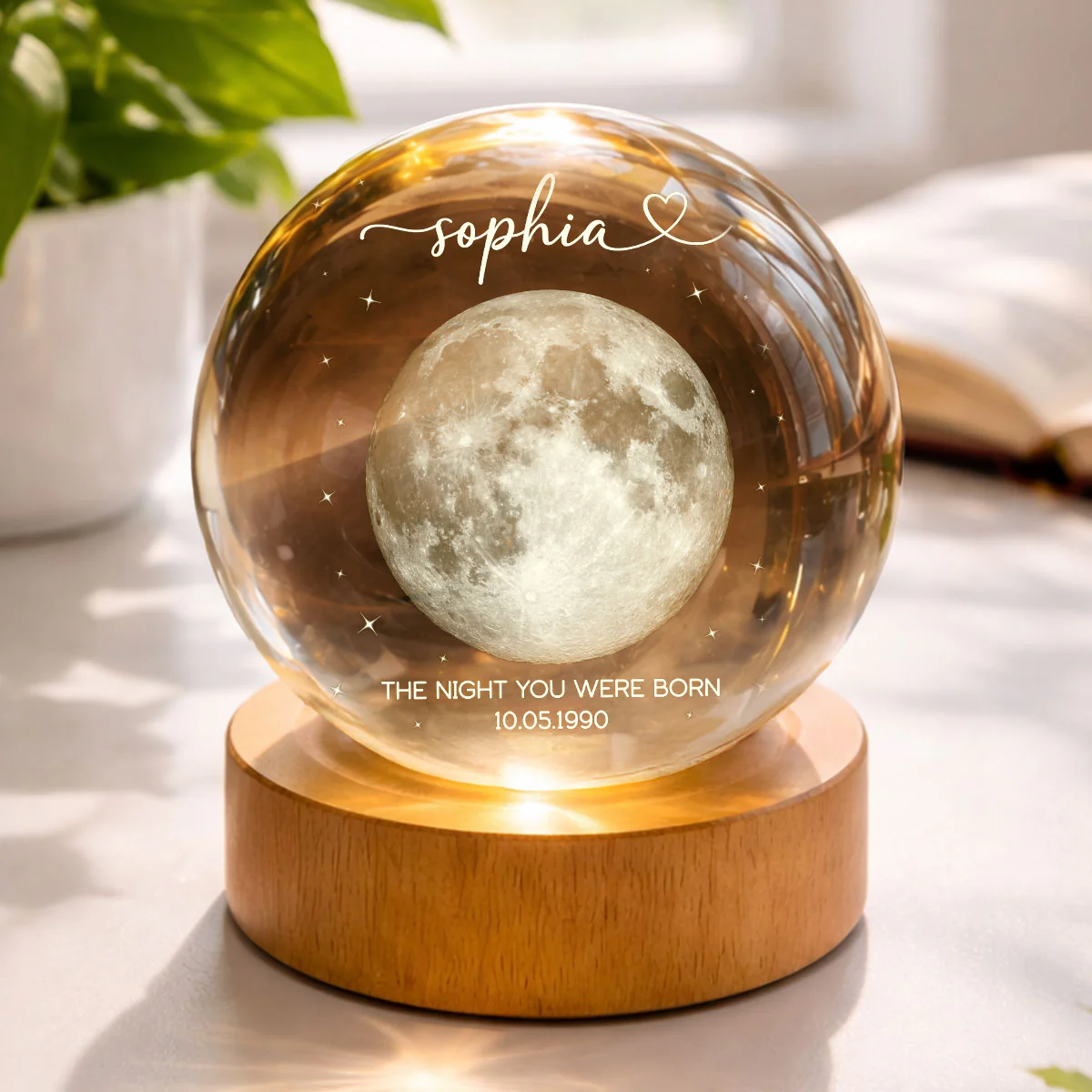 The Day You Were Born Custom Moon Phase by Date - Personalized Crystal Ball LED Night Light - Heartfelt Birthday, Just Because Gift for Loved Ones - Image 3