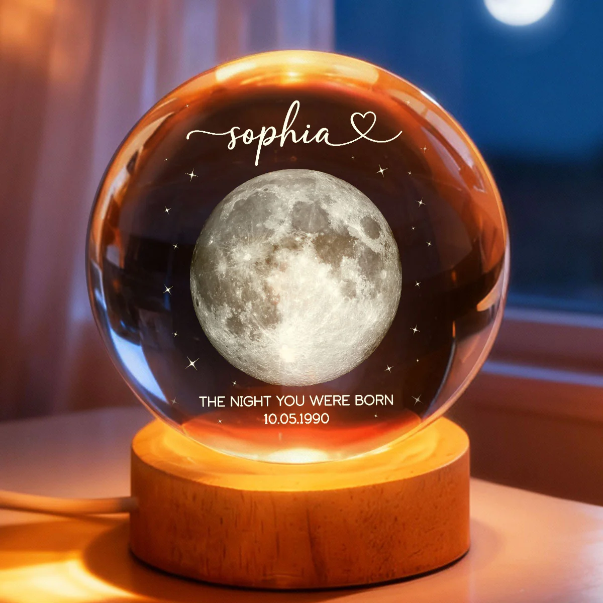 The Day You Were Born Custom Moon Phase by Date - Personalized Crystal Ball LED Night Light - Heartfelt Birthday, Just Because Gift for Loved Ones - Image 4