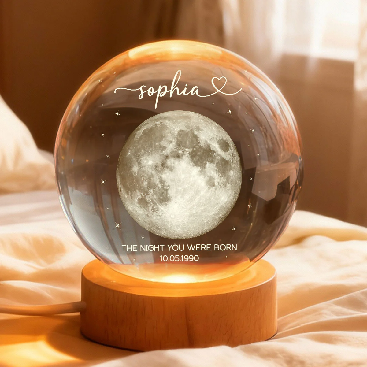The Day You Were Born Custom Moon Phase by Date - Personalized Crystal Ball LED Night Light - Heartfelt Birthday, Just Because Gift for Loved Ones - Image 6