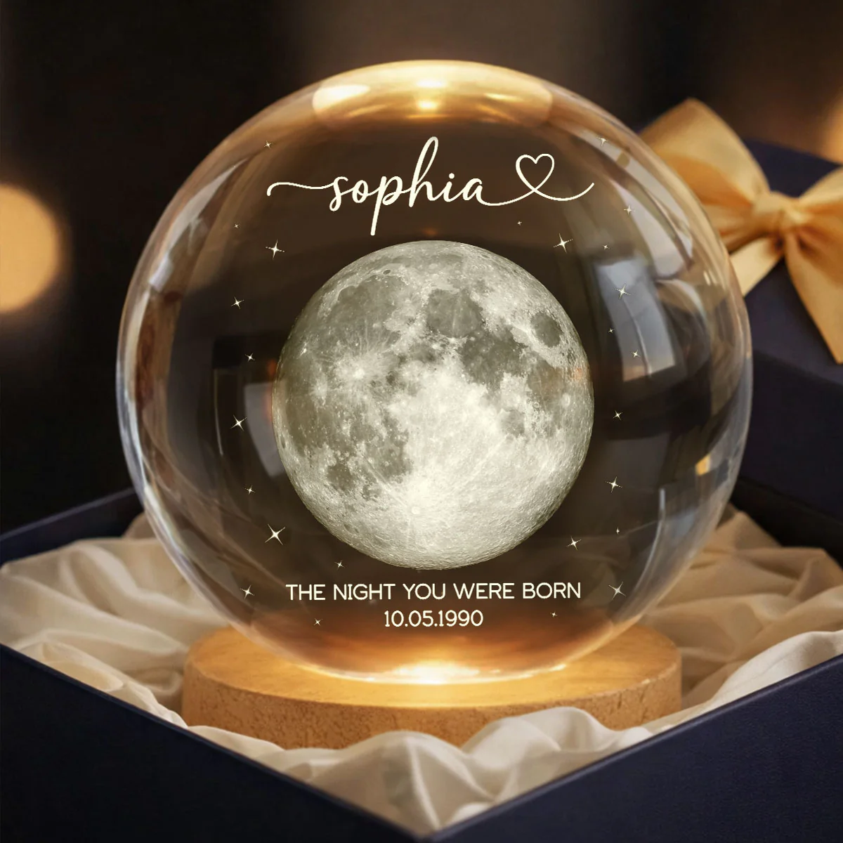 The Day You Were Born Custom Moon Phase by Date - Personalized Crystal Ball LED Night Light - Heartfelt Birthday, Just Because Gift for Loved Ones - Image 7