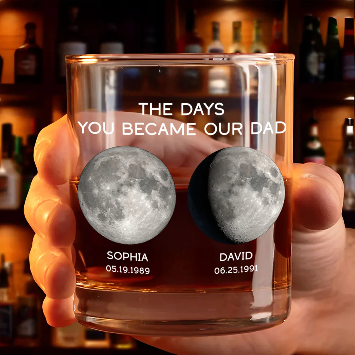 The Days You Became Our Dad Custom Birthday Moon Phase Personalized Whiskey Glass - Image 2