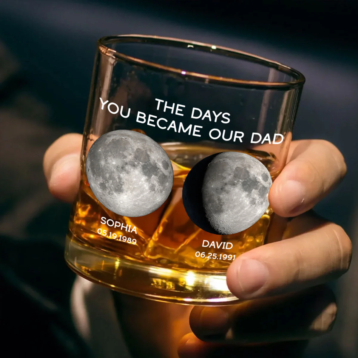 The Days You Became Our Dad Custom Birthday Moon Phase Personalized Whiskey Glass - Image 4