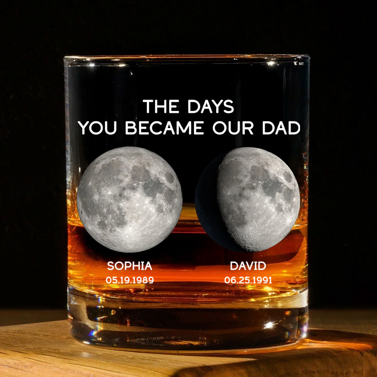 The Days You Became Our Dad Custom Birthday Moon Phase Personalized Whiskey Glass - Image 5
