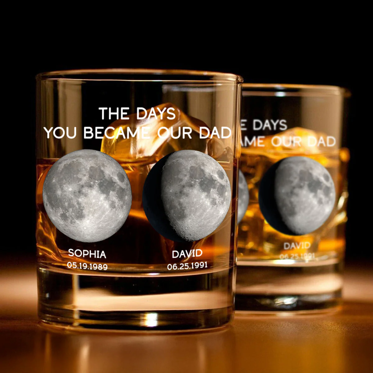 The Days You Became Our Dad Custom Birthday Moon Phase Personalized Whiskey Glass - Image 7