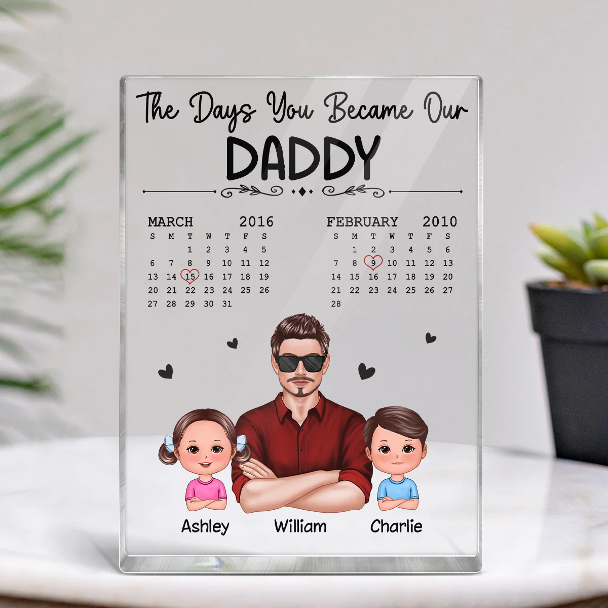 The Days You Became Our Dad Man & Doll Kids - Personalized Acrylic Block Plaque