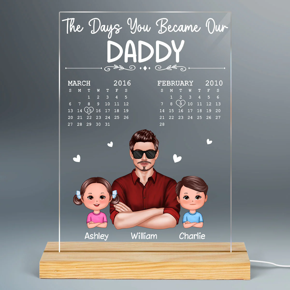 The Days You Became Our Dad Man & Doll Kids Personalized Rectangle Acrylic Plaque With LED Night Light - Image 2