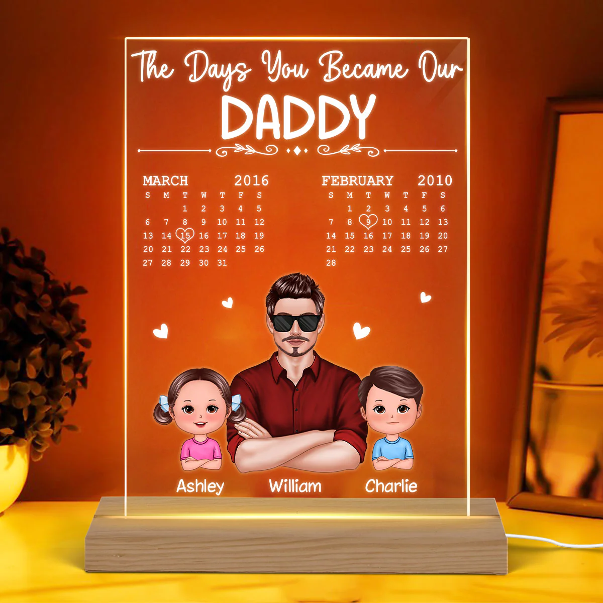 The Days You Became Our Dad Man & Doll Kids Personalized Rectangle Acrylic Plaque With LED Night Light - Image 3