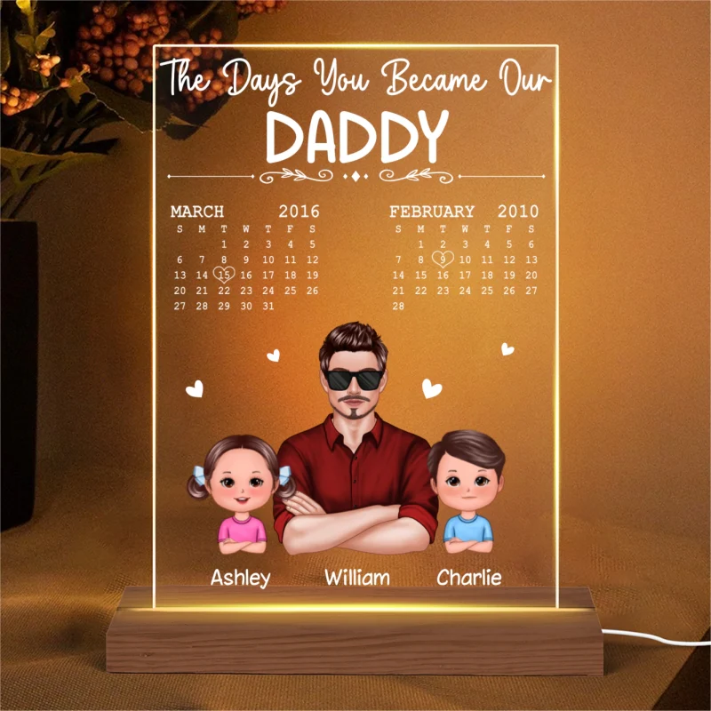 The Days You Became Our Dad Man & Doll Kids Personalized Rectangle Acrylic Plaque With LED Night Light - Image 4