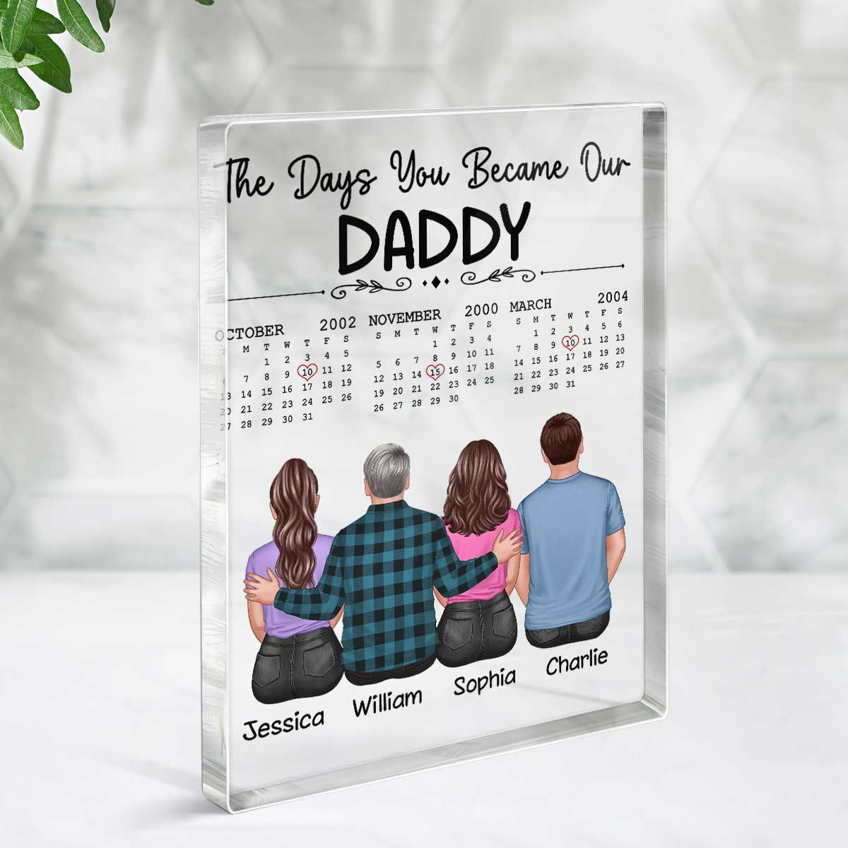 The Days You Became Our Daddy Back View Dad And Daughters Sons Sitting Personalized Vertical Rectangle Acrylic Block - Image 3