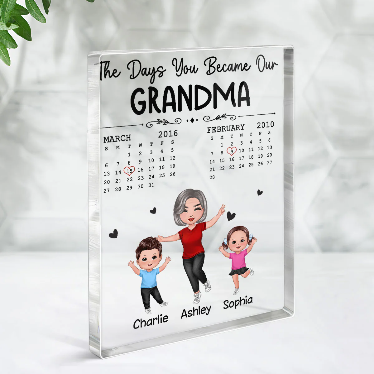 The Days You Became Our Grandma Happy Woman & Doll Kids Personalized Vertical Rectangle Acrylic Block Plaque - Image 3