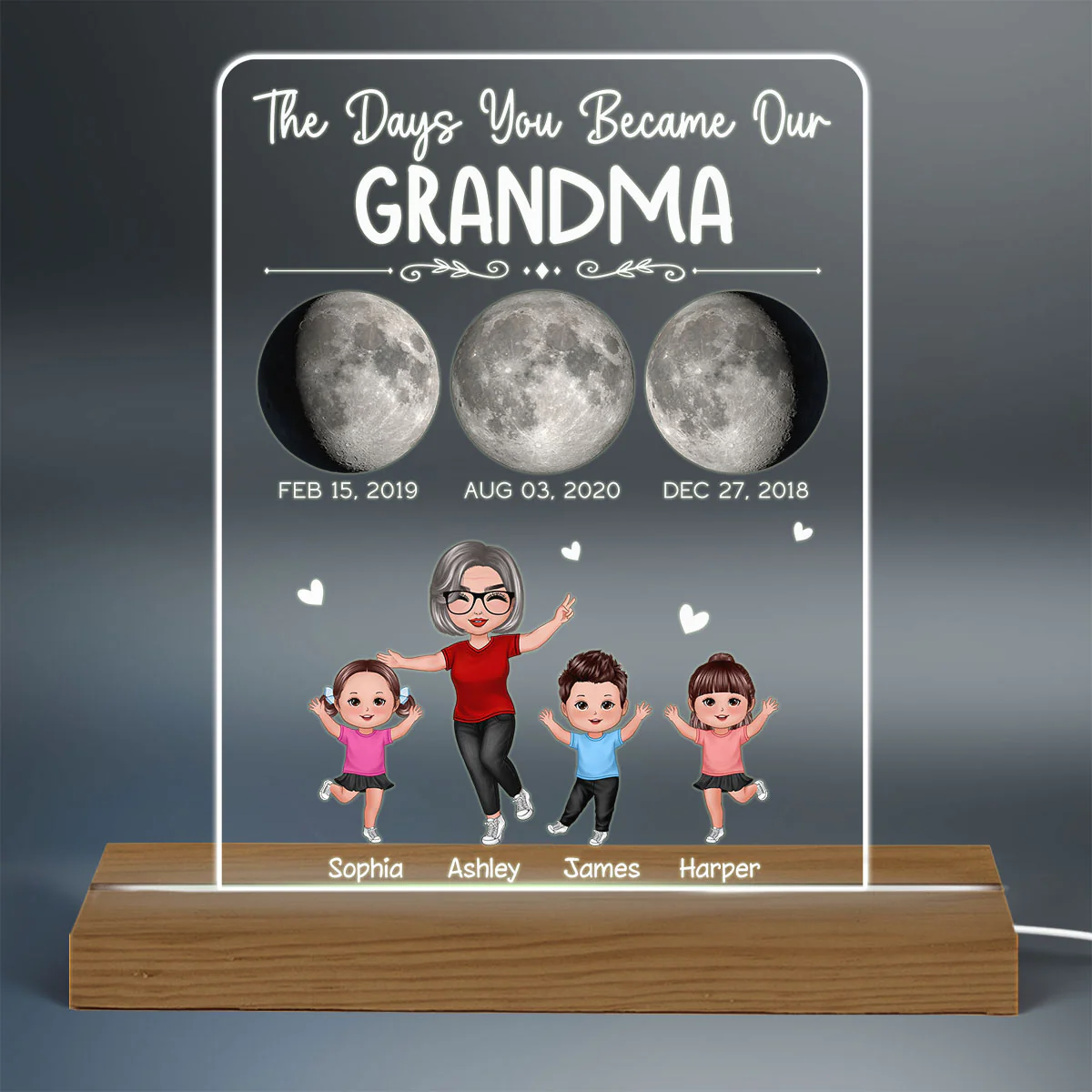 The Days You Became Our Grandma Moon Phase Art Personalized Acrylic Plaque With Warm LED Night Light - Image 3