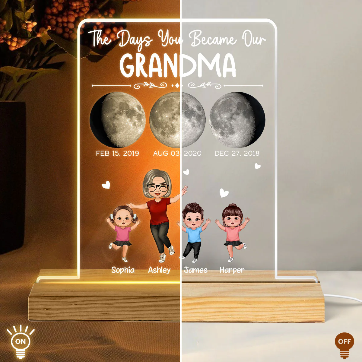 The Days You Became Our Grandma Moon Phase Art Personalized Acrylic Plaque With Warm LED Night Light - Image 4