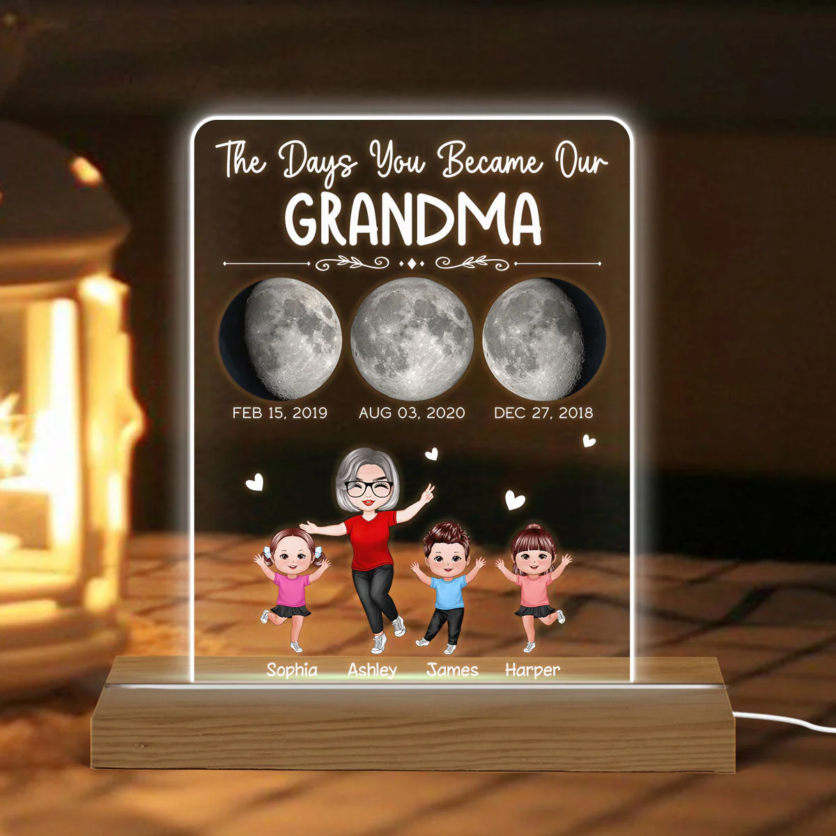 The Days You Became Our Grandma Moon Phase Art Personalized Acrylic Plaque With Warm LED Night Light - Image 5