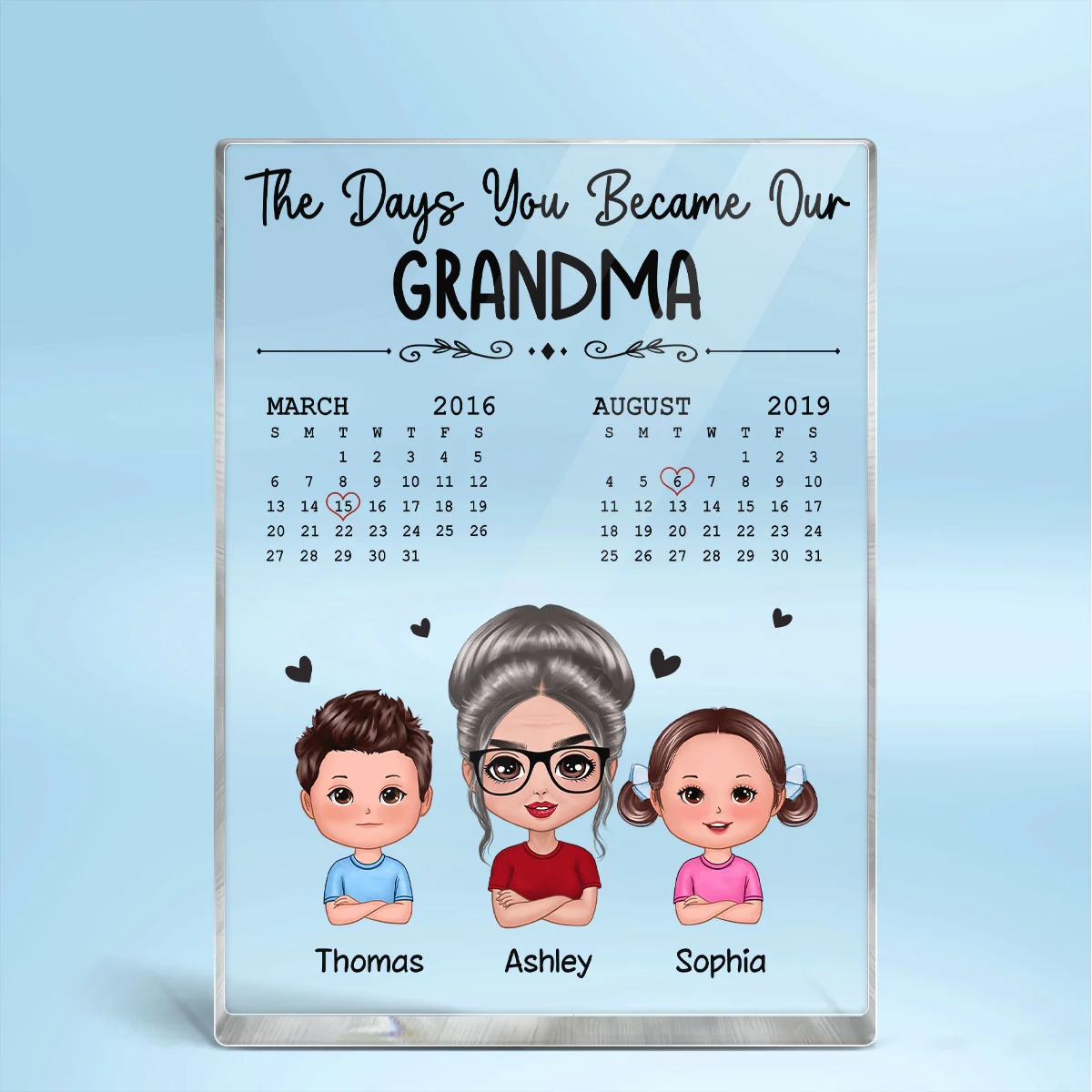 The Days You Became Our Grandma Woman & Doll Kids Personalized Vertical Rectangle Acrylic Block Plaque - Image 2