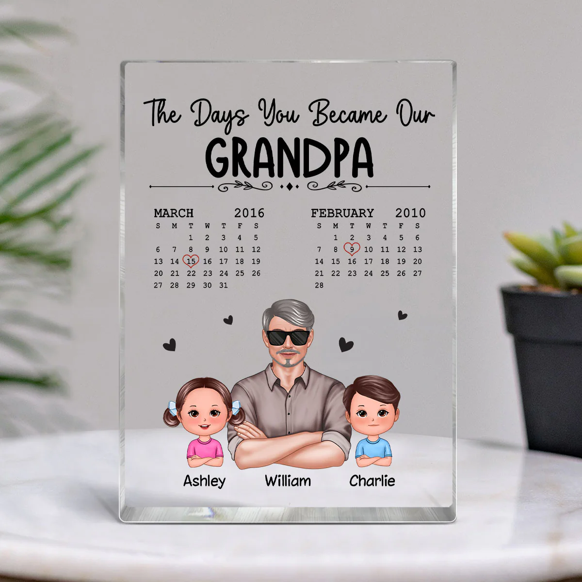The Days You Became Our Grandpa Calendar Man & Doll Kids Personalized Vertical Acrylic Block Plaque