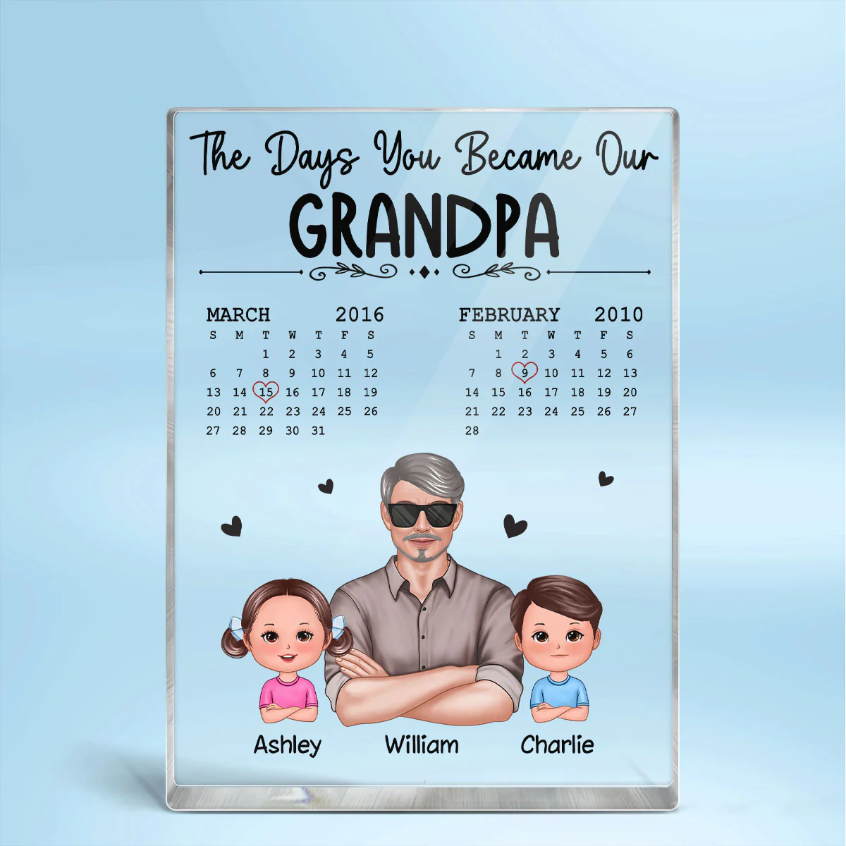 The Days You Became Our Grandpa Calendar Man & Doll Kids Personalized Vertical Acrylic Block Plaque - Image 2