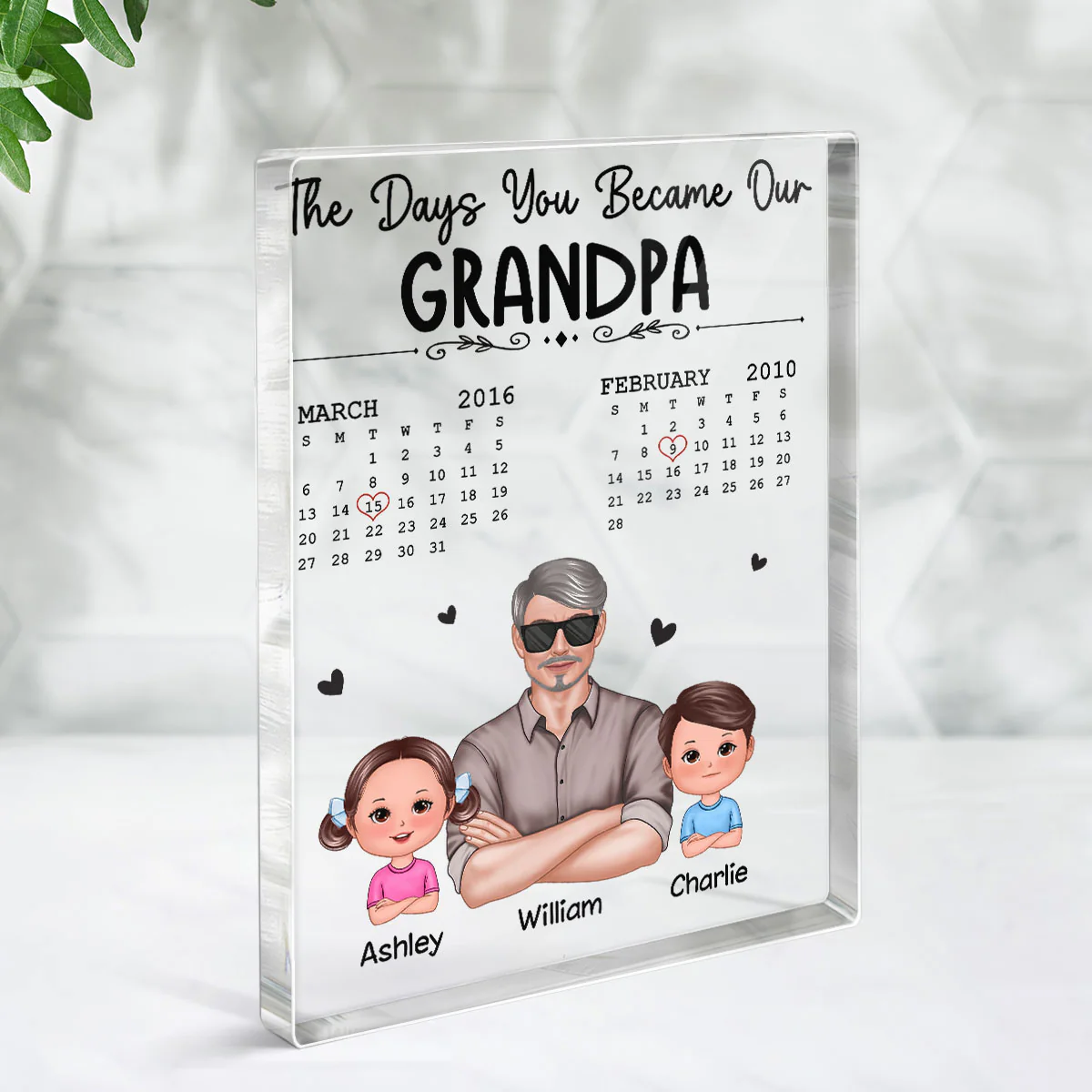 The Days You Became Our Grandpa Calendar Man & Doll Kids Personalized Vertical Acrylic Block Plaque - Image 3