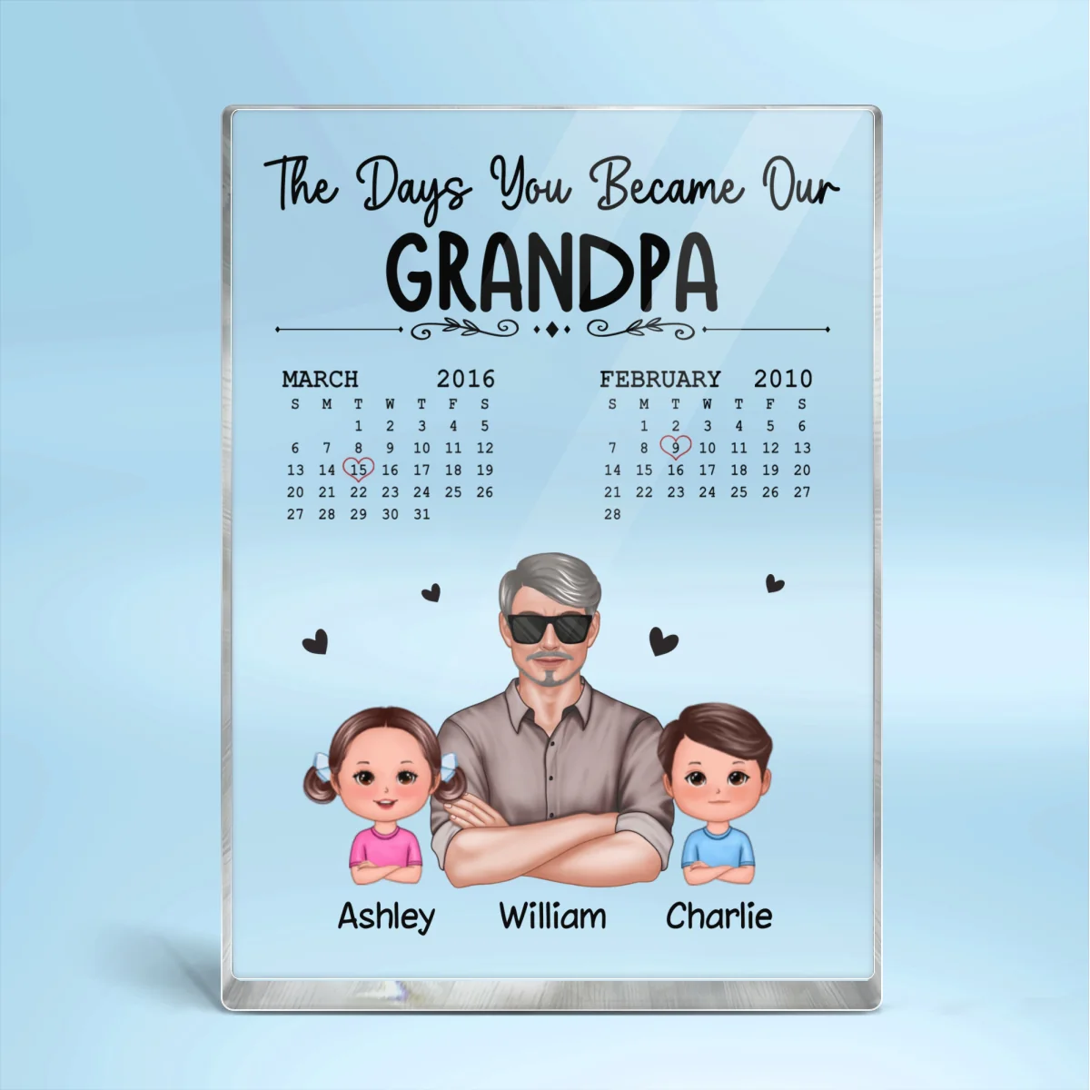 The Days You Became Our Grandpa Calendar Man & Doll Kids Personalized Vertical Acrylic Block Plaque - Image 4