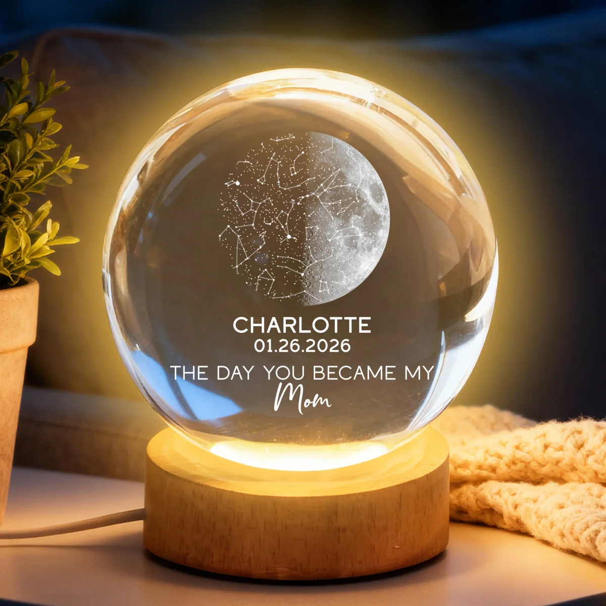 The Days You Became Our Mom Custom Moon Phase And Star Map - Personalized Crystal Ball LED Night Light - Mother's Day Gift For Mom - Image 11
